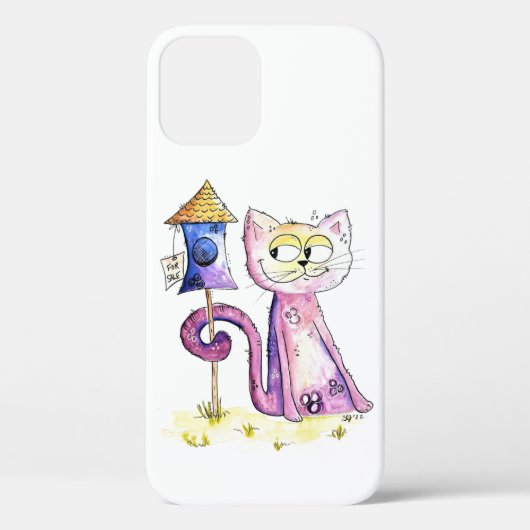 Coques Case-Mate iPhone Chat à bascule blanc mignon avec Birdhouse (Verso)