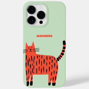 Coque Pour Pour iPhone 14 Pro Max Chat à rayures orange mignon personnalisé