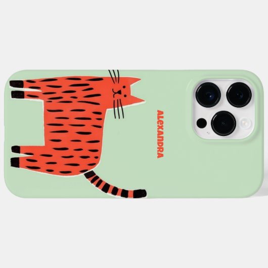Coques Case-Mate iPhone Chat à rayures orange mignon personnalisé (Verso (horizontal))