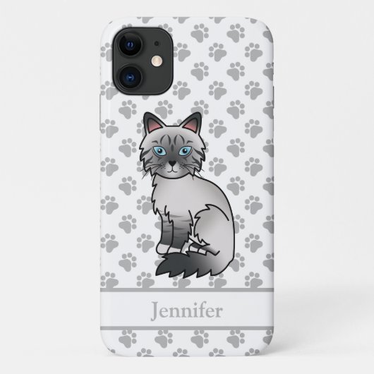 Coques Case-Mate iPhone Chat Birman / Ragdoll Tabby au point bleu & Nom (Dos)