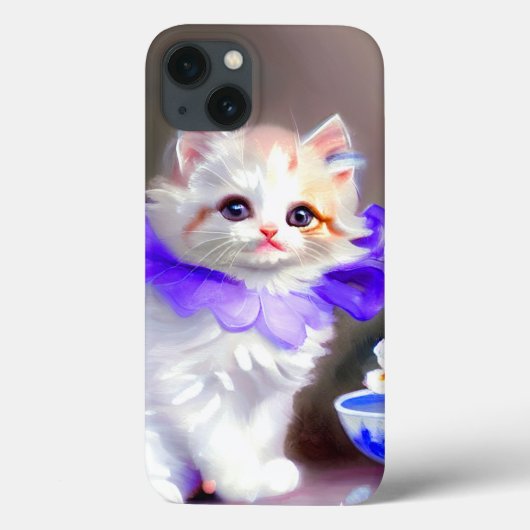 Coques Case-Mate iPhone Chat blanc avec collier de fleurs violettes (Verso)