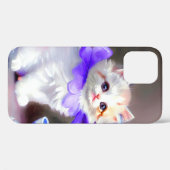 Coques Case-Mate iPhone Chat blanc avec collier de fleurs violettes (Verso (horizontal))