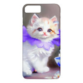 Coques Case-Mate iPhone Chat blanc avec collier de fleurs violettes (Dos)