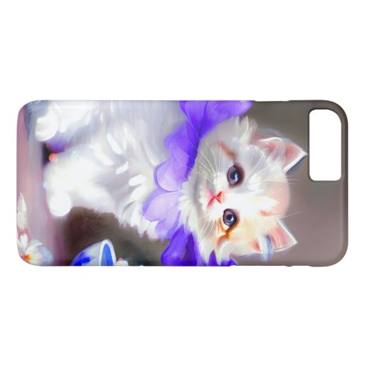 Coques Case-Mate iPhone Chat blanc avec collier de fleurs violettes (Dos (Horizontal))