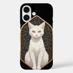 Coques iPhone 16 Chat Blanc Avec Motif Kintsugi 🐾