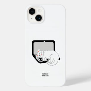 Coque Pour iPhone 14 Plus Chat blanc dormant sur ordinateur portable Apple i