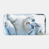 Coques Case-Mate iPhone Chat blanc mignon jouant dans la neige (Verso (horizontal))