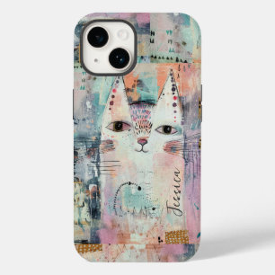 Coque Pour iPhone 14 Chat blanc mignon personnalisé