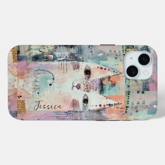 Coques Case-Mate iPhone Chat blanc mignon personnalisé (Verso (horizontal))
