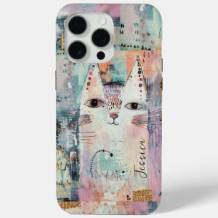 Coque iPhone 15 Pro Max Chat blanc mignon personnalisé