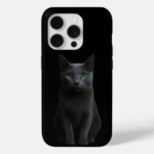 Coque iPhone 15 Pro Chat bleu russe Black 4 Luxe iPhone 15 Pro Mate