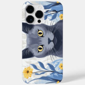 Coques Case-Mate iPhone Chat Bleu Russe Fleurs Jaunes (Verso)