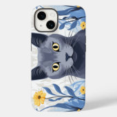 Coques Case-Mate iPhone Chat Bleu Russe Fleurs Jaunes (Verso)