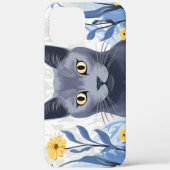 Coques Case-Mate iPhone Chat Bleu Russe Fleurs Jaunes (Verso)