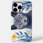 Coques Case-Mate iPhone Chat Bleu Russe Fleurs Jaunes (Verso)