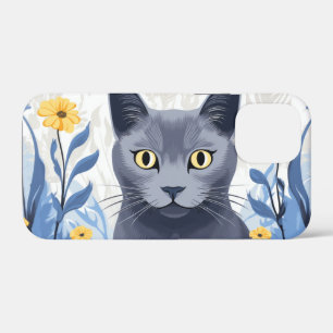 Case-Mate iPhone Case Chat Bleu Russe Fleurs Jaunes