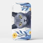 Coques Case-Mate iPhone Chat Bleu Russe Fleurs Jaunes (Verso)