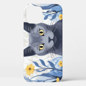 Coques Case-Mate iPhone Chat Bleu Russe Fleurs Jaunes (Verso)