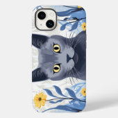 Coques Case-Mate iPhone Chat Bleu Russe Fleurs Jaunes (Verso)