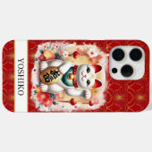 Coques Case-Mate iPhone Chat Chanceux avec Fleurs Rouges Monogrammées (Verso (horizontal))