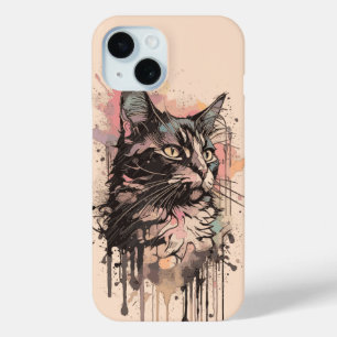 Coque Pour iPhone 15 Chat coloré