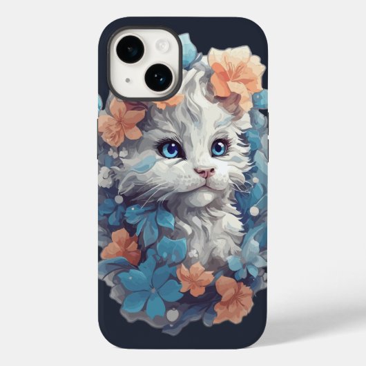 Coques Case-Mate iPhone Chat Cute Blanc Floral Kitty (Verso)