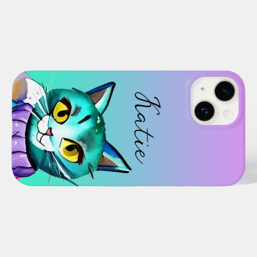 Coques Case-Mate iPhone Chat Cute Bleu Kitty Personnalisé (Verso (horizontal))