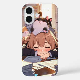Coques iPhone 16 Chat de bureau surchargé
