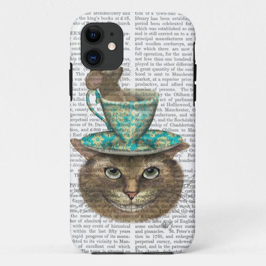 Coques Case-Mate iPhone Chat de Cheshire avec la tasse sur la tête (Dos)