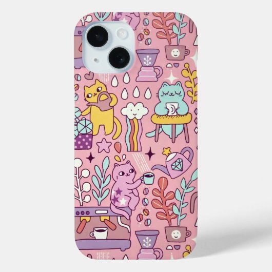 Coques Case-Mate iPhone Chat De Dessin S'Amuse Sur Rose (Verso)