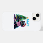 Coques Case-Mate iPhone Chat de Noël amusant Avec Sticker Arbre (Verso (horizontal))