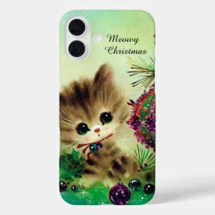 Coques iPhone 16 Plus Chat de Noël rétro vintage
