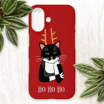 Coques iPhone 16 Chat de Noël sarcastique drôle<br><div class="desc">Un chat tuxedo noir et blanc sarcastique,  ennuyé et peu enthousiaste avec des bois de Noël. Ho ho,  et tout ça. Modifiez ou supprimez le texte si vous le souhaitez.</div>