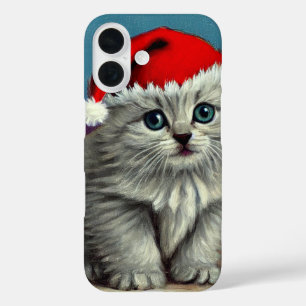 Coques iPhone 16 Chat de Noël Vintage à Santa Hat