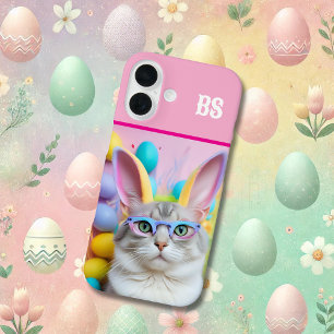 Coques iPhone 16 Chat de Pâques Whimsical avec oreilles lapin