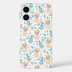 Coques iPhone 16 Chat délicat et gribouillis botanique