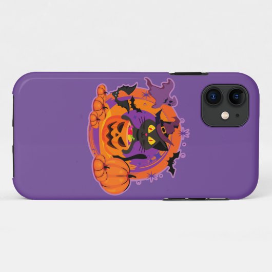 Coques Case-Mate iPhone Chat D'Halloween Et Citrouilles (Dos (Horizontal))