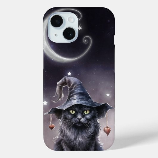 Coques Case-Mate iPhone Chat d'Halloween noir portant un Casquette de sorc (Verso)