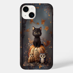 Coque Pour iPhone 14 Chat d'Halloween sur une citrouille avec des hibou