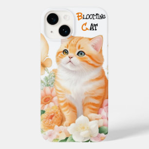 Coque Pour iPhone 14 Chat en fleurs : Elégant orange et blanc en fleur