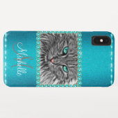 Coques Case-Mate iPhone Chat en métal turquoise, Rhinestones Personnalisé (Dos (Horizontal))