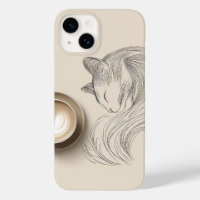 Chat Endormi Minimaliste en Dessin au Trait & Latt