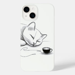 Coque Pour iPhone 14 Chat endormi minimaliste en ligne artistique et la