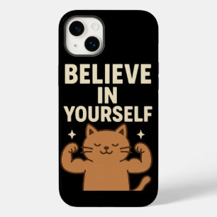 Coque Pour iPhone 14 Plus Chat Flexing Motivationnel - "Croyez en vous-même"