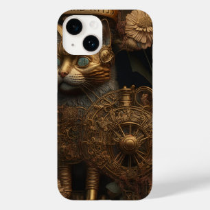 Coque Pour iPhone 14 Chat gothique en or Steampunk