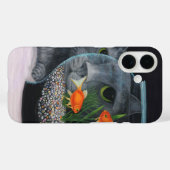 Coques Case-Mate iPhone Chat gris à longs poils et aquarium (Verso (horizontal))