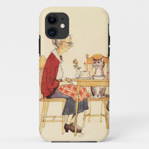 Coque iPhone 11 Chat impressionnant et femme vintages s'asseyant