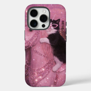 Coques iPhone 16 Pro Chat Licorne Glamour sous une Ville Étincelante