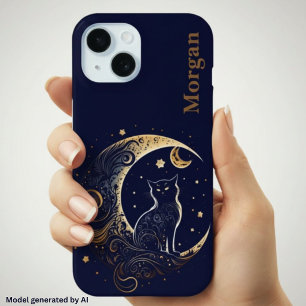 Coque Pour iPhone 15 Chat Lunaire Mystique - Cadeau Céleste Personnalis