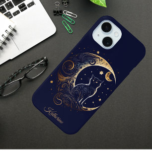 Coque Pour iPhone 15 Chat Lunaire Mystique - Cadeau Céleste Personnalis